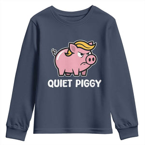 Quiet Piggy Funny Blonde Pig Youth Sweatshirt Political Satire Humor Free Speech Cute Cartoon TS02 Navy Print Your Wear