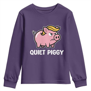 Quiet Piggy Funny Blonde Pig Youth Sweatshirt Political Satire Humor Free Speech Cute Cartoon TS02 Purple Print Your Wear