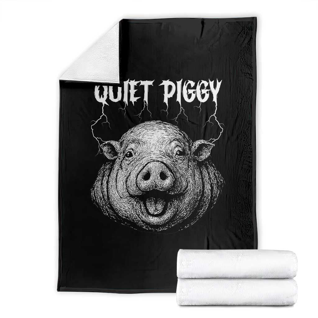 Quiet Piggy Metal Style Throw Blanket Dark Humor Pig Political Satire Humor Rock Aesthetic TS02 Black Print Your Wear