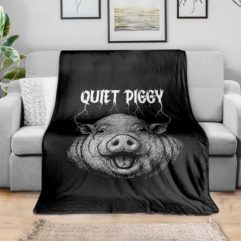 Quiet Piggy Metal Style Throw Blanket Dark Humor Pig Political Satire Humor Rock Aesthetic TS02 Print Your Wear