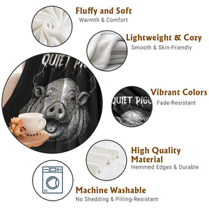 Quiet Piggy Metal Style Throw Blanket Dark Humor Pig Political Satire Humor Rock Aesthetic TS02 Print Your Wear