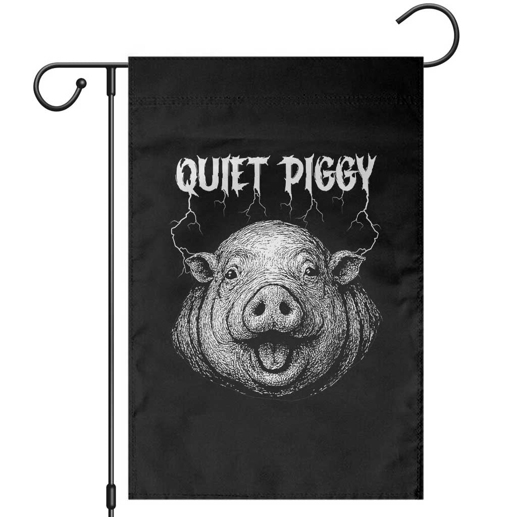 Quiet Piggy Metal Style Garden Flag Dark Humor Pig Political Satire Humor Rock Aesthetic TS02 Black Print Your Wear