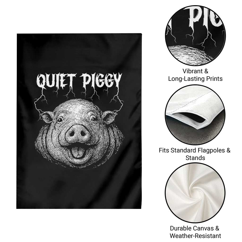 Quiet Piggy Metal Style Garden Flag Dark Humor Pig Political Satire Humor Rock Aesthetic TS02 Print Your Wear