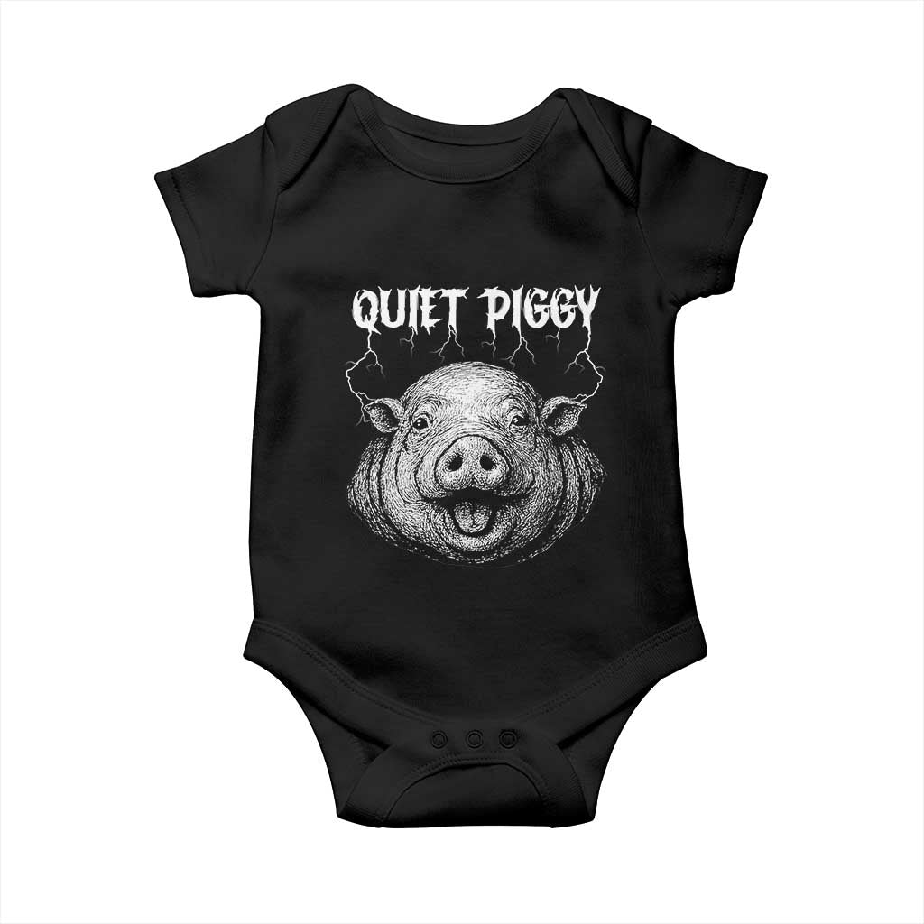 Quiet Piggy Metal Style Baby Onesie Dark Humor Pig Political Satire Humor Rock Aesthetic TS02 Black Print Your Wear