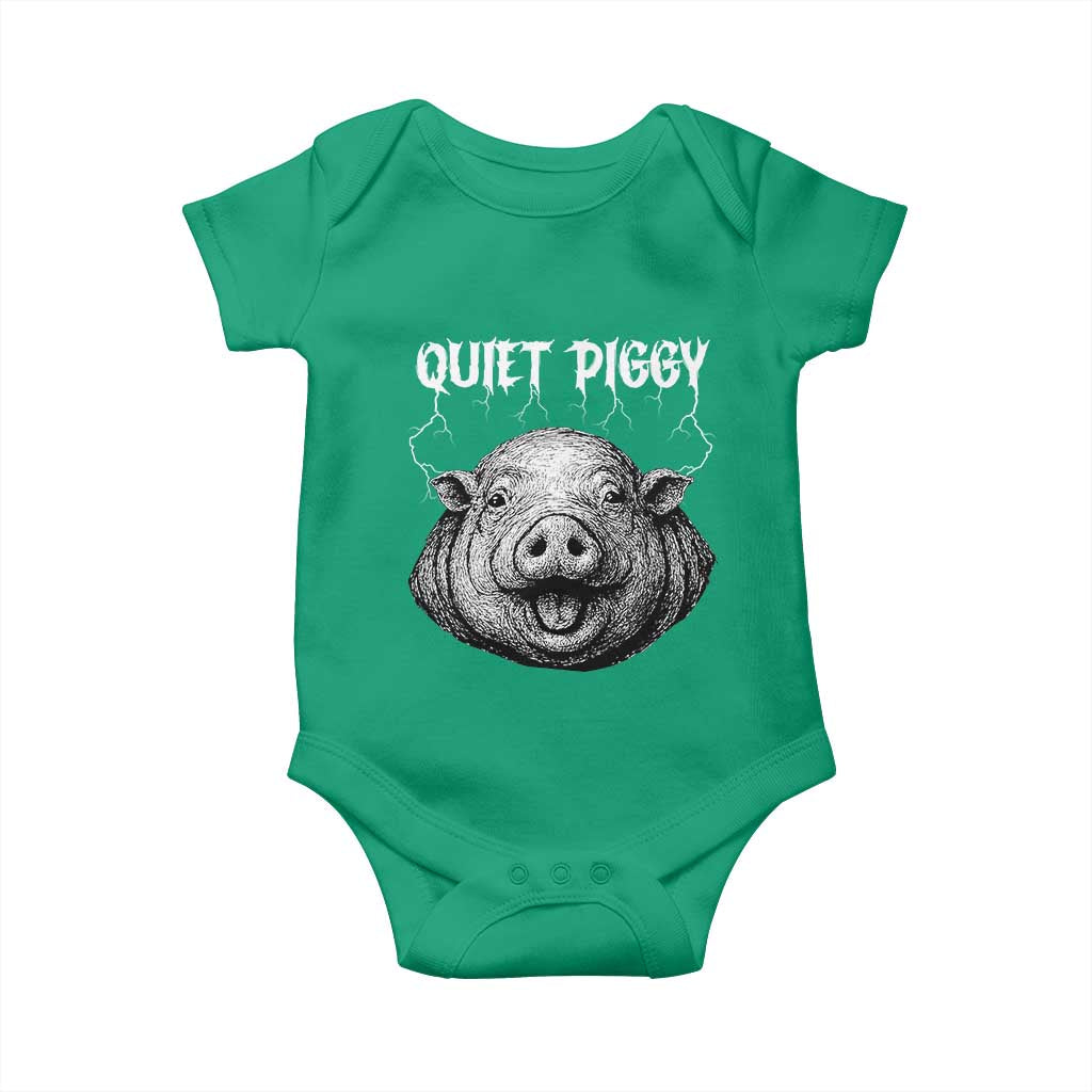 Quiet Piggy Metal Style Baby Onesie Dark Humor Pig Political Satire Humor Rock Aesthetic TS02 Irish Green Print Your Wear