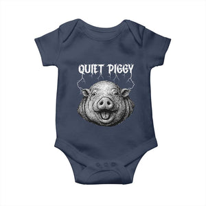 Quiet Piggy Metal Style Baby Onesie Dark Humor Pig Political Satire Humor Rock Aesthetic TS02 Navy Print Your Wear
