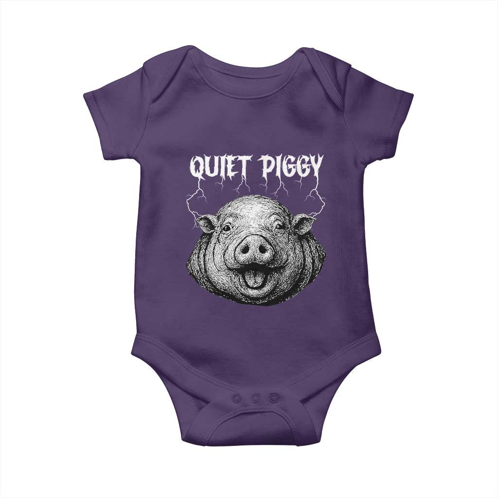 Quiet Piggy Metal Style Baby Onesie Dark Humor Pig Political Satire Humor Rock Aesthetic TS02 Purple Print Your Wear