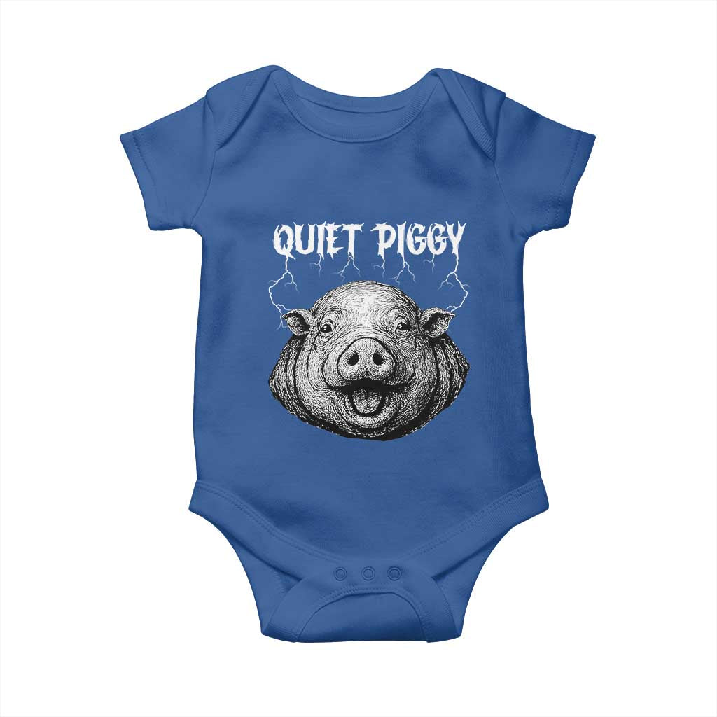 Quiet Piggy Metal Style Baby Onesie Dark Humor Pig Political Satire Humor Rock Aesthetic TS02 Royal Blue Print Your Wear