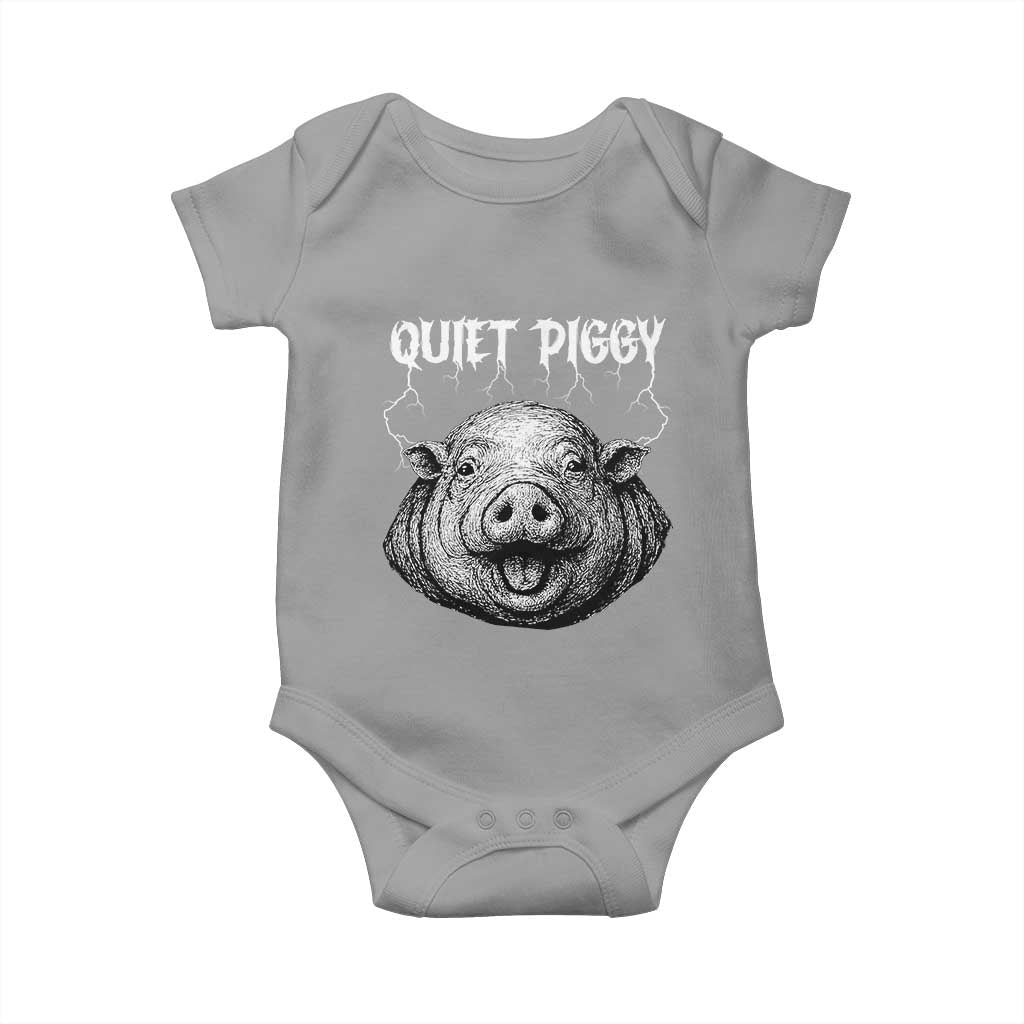 Quiet Piggy Metal Style Baby Onesie Dark Humor Pig Political Satire Humor Rock Aesthetic TS02 Sport Gray Print Your Wear