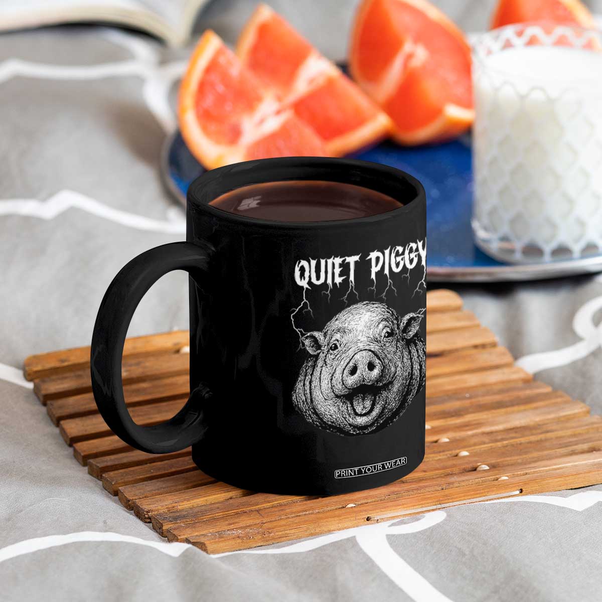 Quiet Piggy Metal Style Coffee Mug Dark Humor Pig Political Satire Humor Rock Aesthetic TS02 Print Your Wear