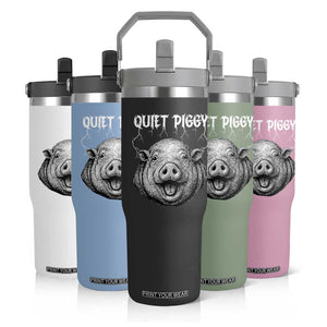 Quiet Piggy Metal Style Flip Straw Tumbler Dark Humor Pig Political Satire Humor Rock Aesthetic TS02 Print Your Wear