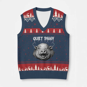 Quiet Piggy Metal Style V-Neck Knit Sweater Vest Dark Humor Pig Political Satire Humor Rock Aesthetic TS02 Navy Red Print Your Wear