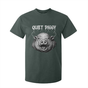 Quiet Piggy Metal Style T Shirt For Kid Dark Humor Pig Political Satire Humor Rock Aesthetic TS02 Dark Forest Green Print Your Wear
