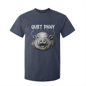 Quiet Piggy Metal Style T Shirt For Kid Dark Humor Pig Political Satire Humor Rock Aesthetic TS02 Navy Print Your Wear