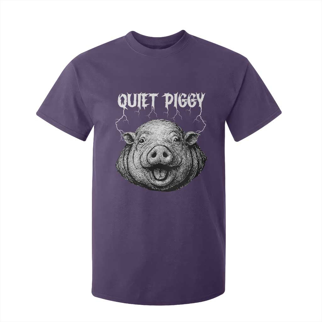 Quiet Piggy Metal Style T Shirt For Kid Dark Humor Pig Political Satire Humor Rock Aesthetic TS02 Purple Print Your Wear