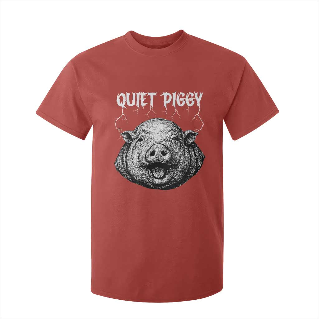 Quiet Piggy Metal Style T Shirt For Kid Dark Humor Pig Political Satire Humor Rock Aesthetic TS02 Red Print Your Wear