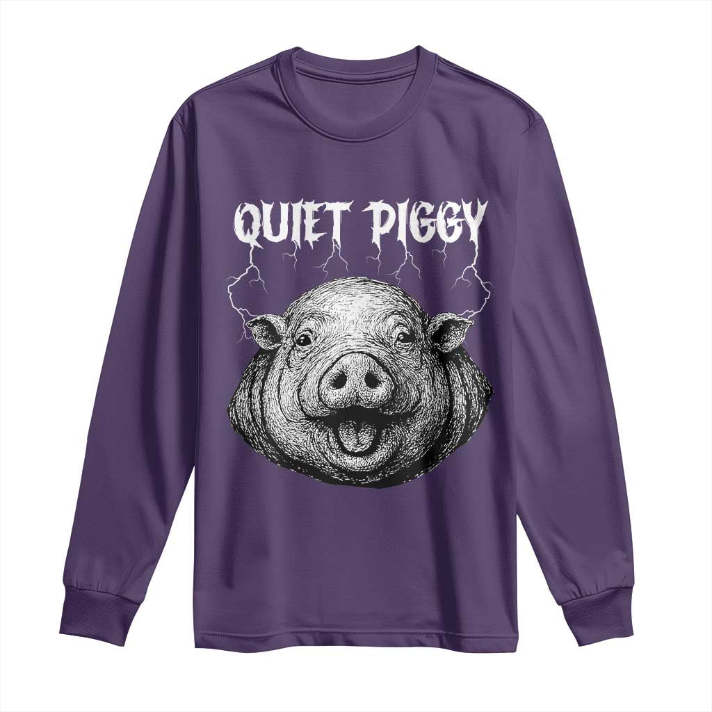 Quiet Piggy Metal Style Long Sleeve Shirt Dark Humor Pig Political Satire Humor Rock Aesthetic TS02 Purple Print Your Wear