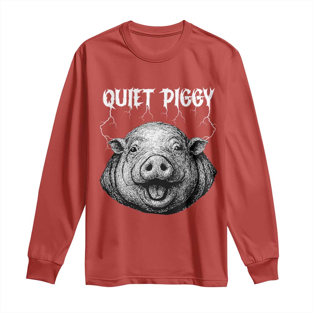 Quiet Piggy Metal Style Long Sleeve Shirt Dark Humor Pig Political Satire Humor Rock Aesthetic TS02 Red Print Your Wear