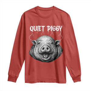 Quiet Piggy Metal Style Long Sleeve Shirt Dark Humor Pig Political Satire Humor Rock Aesthetic TS02 Red Print Your Wear