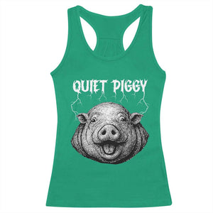 Quiet Piggy Metal Style Racerback Tank Top Dark Humor Pig Political Satire Humor Rock Aesthetic TS02 Irish Green Print Your Wear
