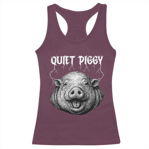 Quiet Piggy Metal Style Racerback Tank Top Dark Humor Pig Political Satire Humor Rock Aesthetic TS02 Maroon Print Your Wear