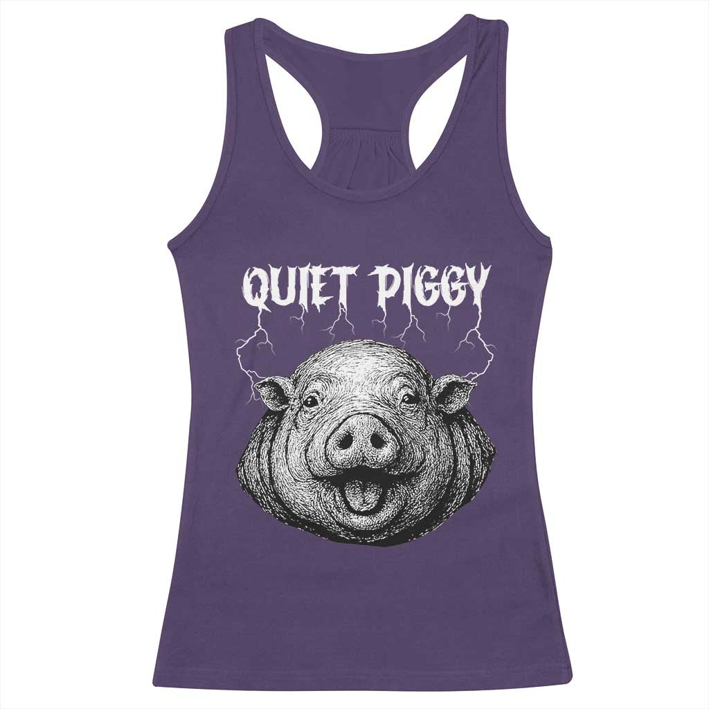 Quiet Piggy Metal Style Racerback Tank Top Dark Humor Pig Political Satire Humor Rock Aesthetic TS02 Purple Print Your Wear