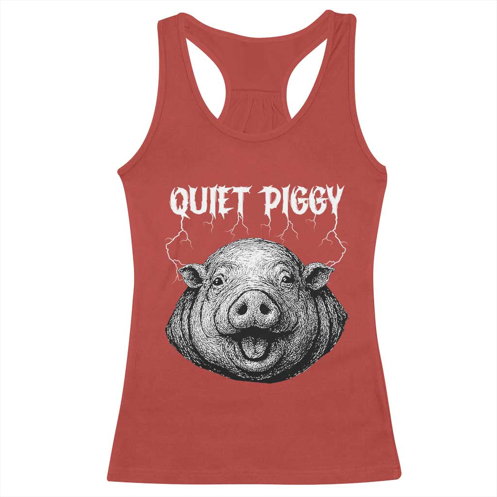 Quiet Piggy Metal Style Racerback Tank Top Dark Humor Pig Political Satire Humor Rock Aesthetic TS02 Red Print Your Wear