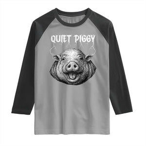 Quiet Piggy Metal Style Raglan Shirt Dark Humor Pig Political Satire Humor Rock Aesthetic TS02 Sport Gray Black Print Your Wear