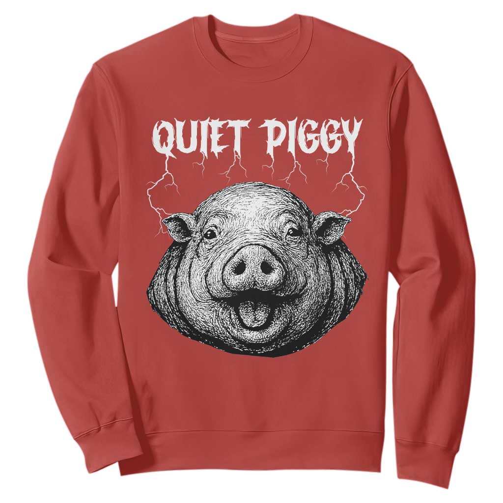 Quiet Piggy Metal Style Sweatshirt Dark Humor Pig Political Satire Humor Rock Aesthetic TS02 Red Print Your Wear