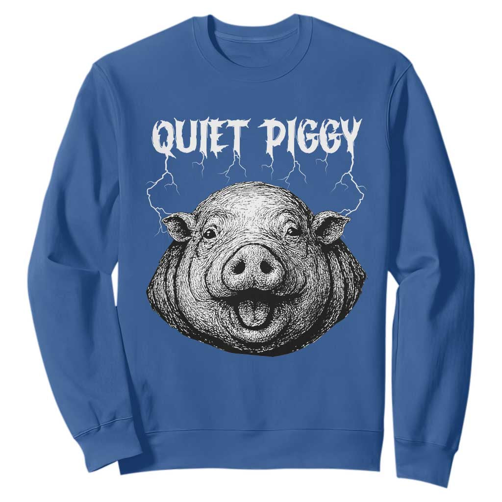 Quiet Piggy Metal Style Sweatshirt Dark Humor Pig Political Satire Humor Rock Aesthetic TS02 Royal Blue Print Your Wear