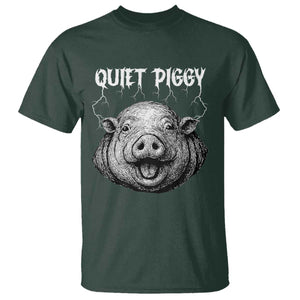 Quiet Piggy Metal Style T Shirt Dark Humor Pig Political Satire Humor Rock Aesthetic TS02 Dark Forest Green Print Your Wear