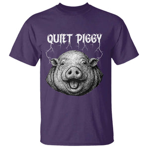 Quiet Piggy Metal Style T Shirt Dark Humor Pig Political Satire Humor Rock Aesthetic TS02 Purple Print Your Wear