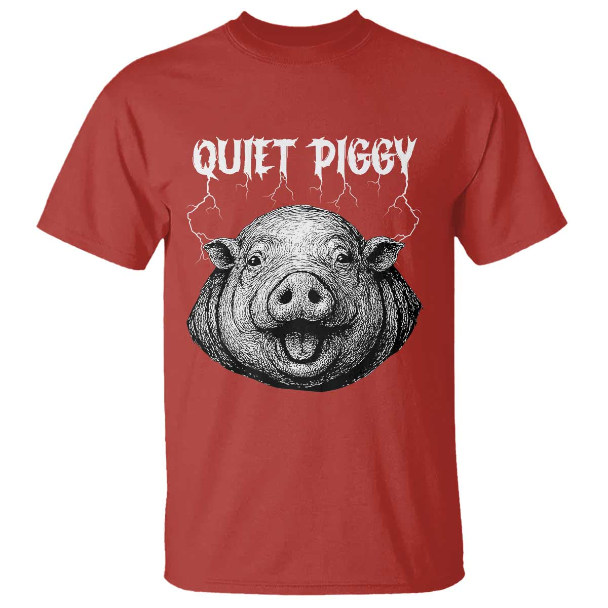 Quiet Piggy Metal Style T Shirt Dark Humor Pig Political Satire Humor Rock Aesthetic TS02 Red Print Your Wear