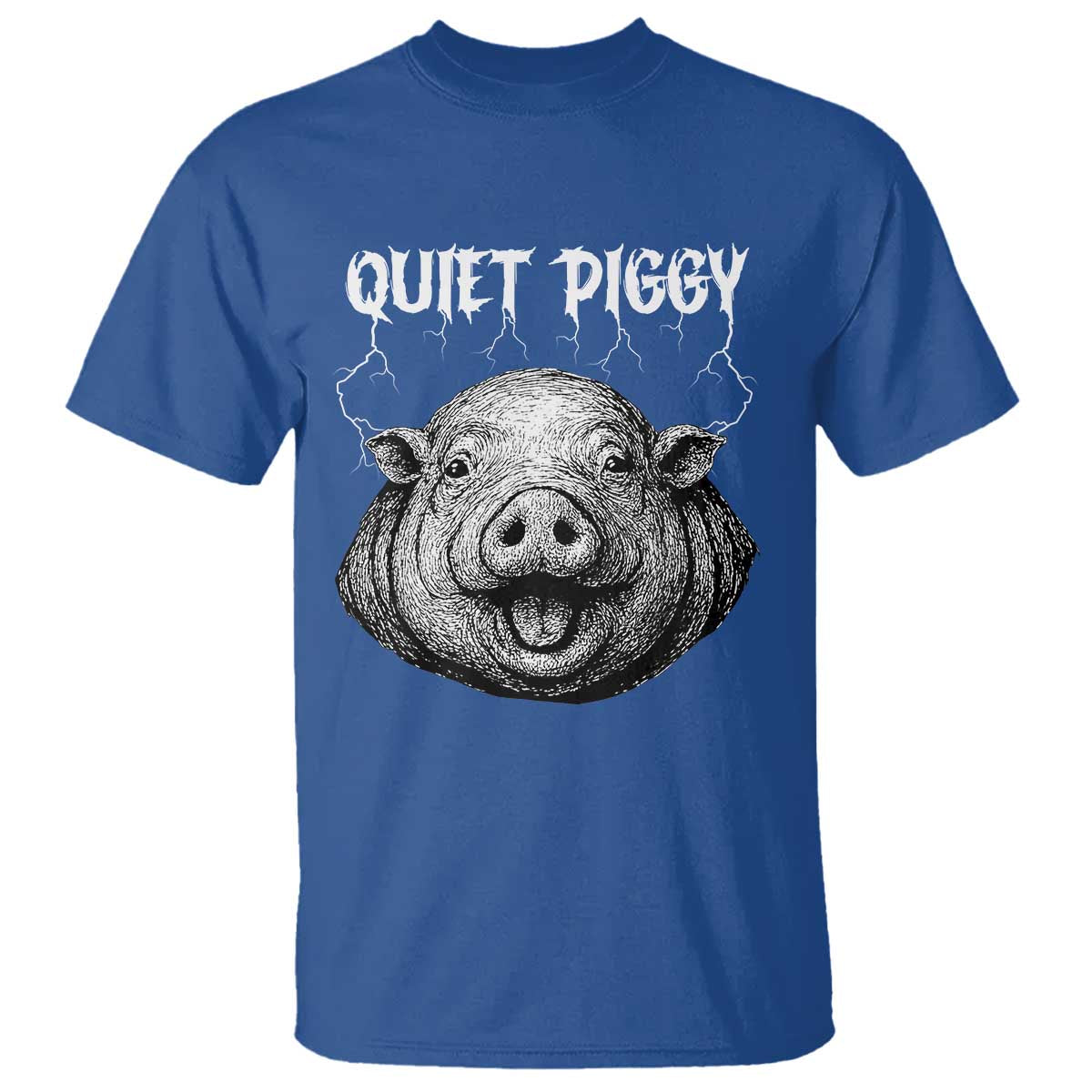 Quiet Piggy Metal Style T Shirt Dark Humor Pig Political Satire Humor Rock Aesthetic TS02 Royal Blue Print Your Wear