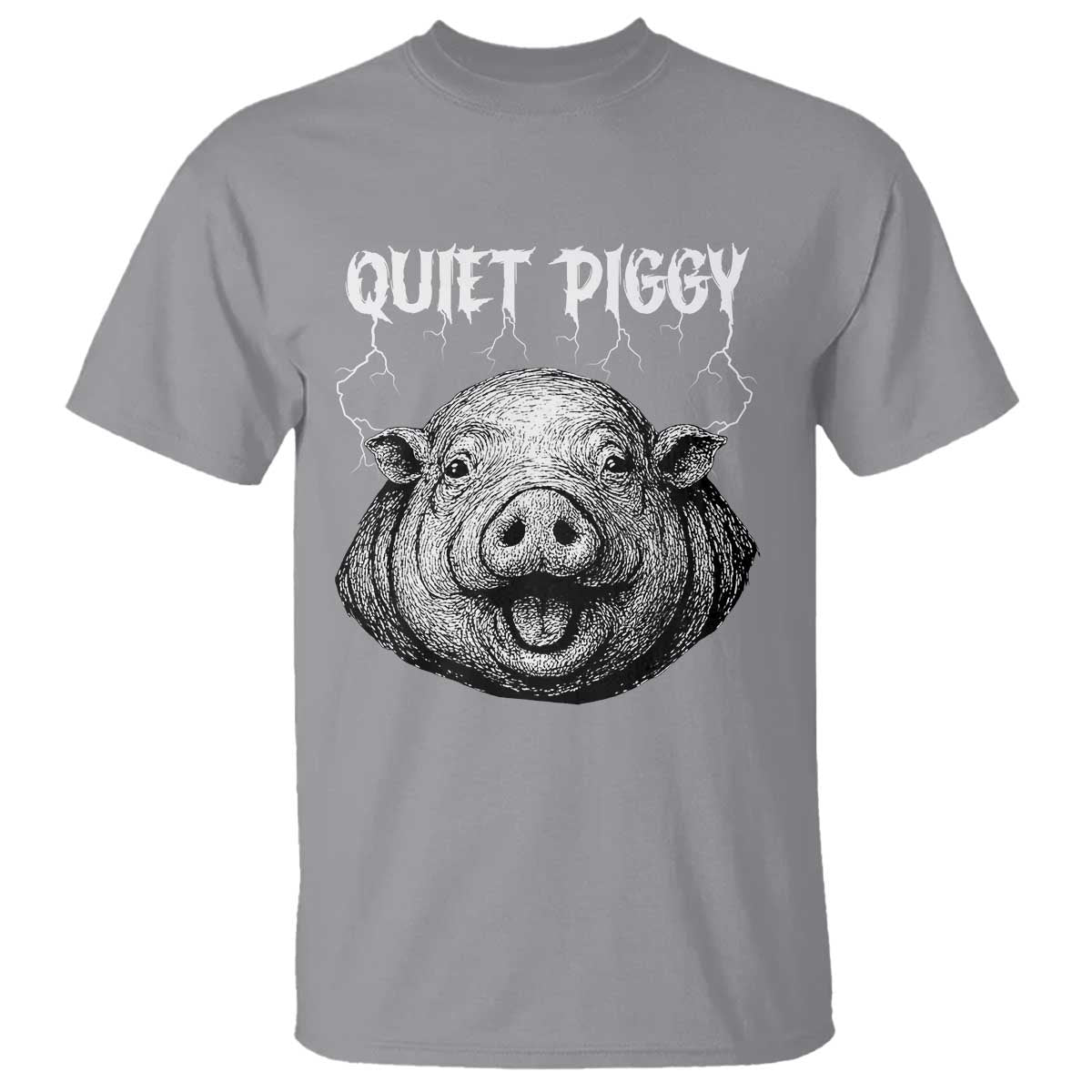 Quiet Piggy Metal Style T Shirt Dark Humor Pig Political Satire Humor Rock Aesthetic TS02 Sport Gray Print Your Wear