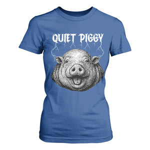 Quiet Piggy Metal Style T Shirt For Women Dark Humor Pig Political Satire Humor Rock Aesthetic TS02 Royal Blue Print Your Wear