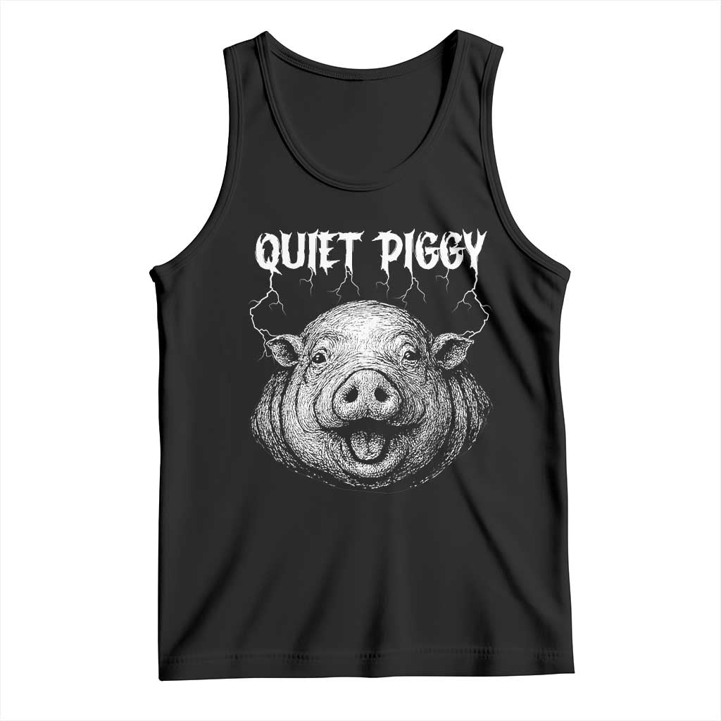 Quiet Piggy Metal Style Tank Top Dark Humor Pig Political Satire Humor Rock Aesthetic TS02 Black Print Your Wear