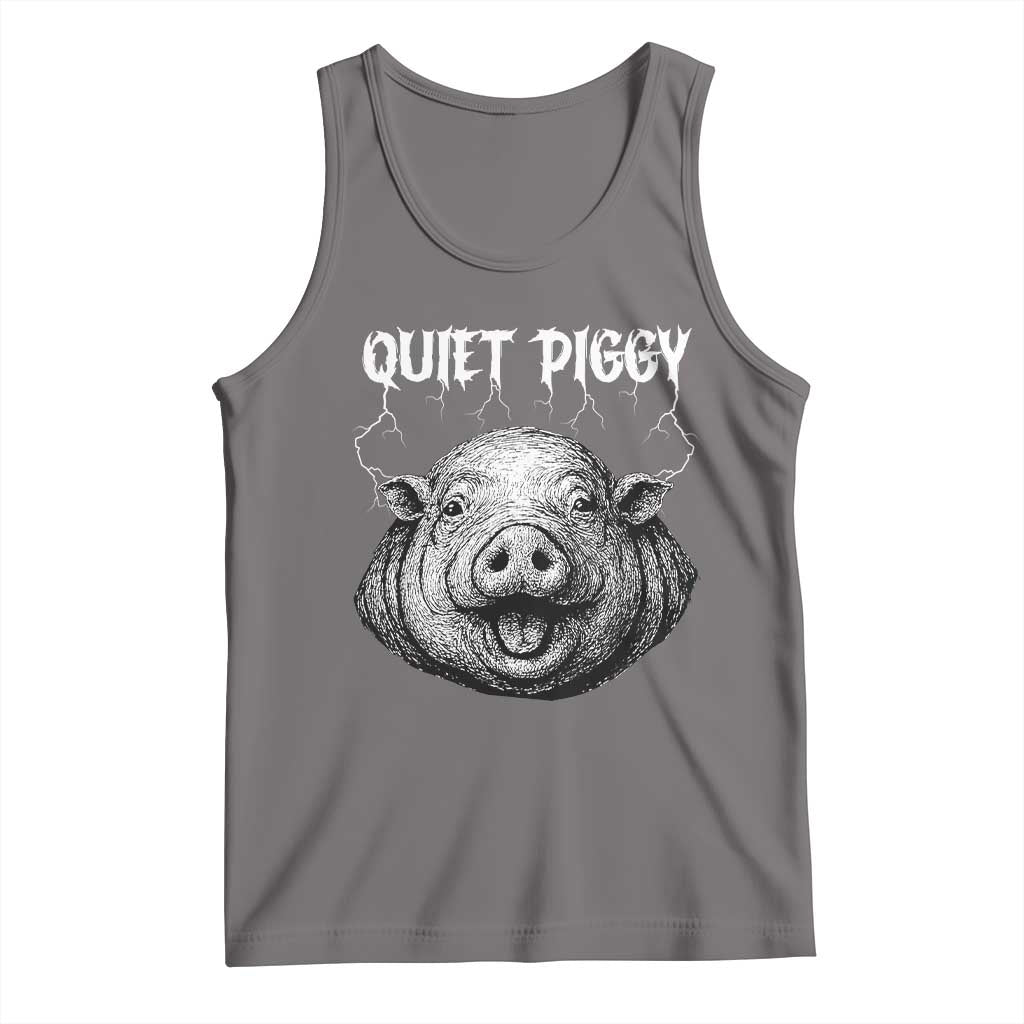 Quiet Piggy Metal Style Tank Top Dark Humor Pig Political Satire Humor Rock Aesthetic TS02 Deep Heather Print Your Wear