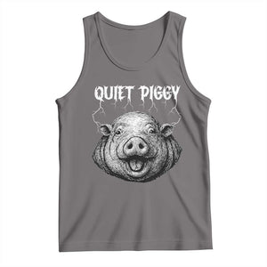 Quiet Piggy Metal Style Tank Top Dark Humor Pig Political Satire Humor Rock Aesthetic TS02 Deep Heather Print Your Wear