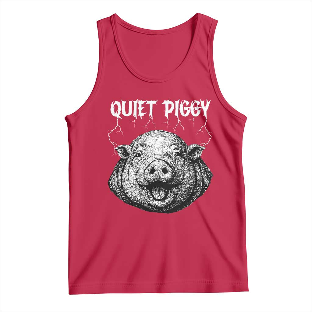 Quiet Piggy Metal Style Tank Top Dark Humor Pig Political Satire Humor Rock Aesthetic TS02 Red Print Your Wear