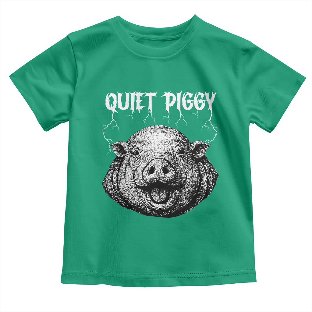Quiet Piggy Metal Style Toddler T Shirt Dark Humor Pig Political Satire Humor Rock Aesthetic TS02 Irish Green Print Your Wear