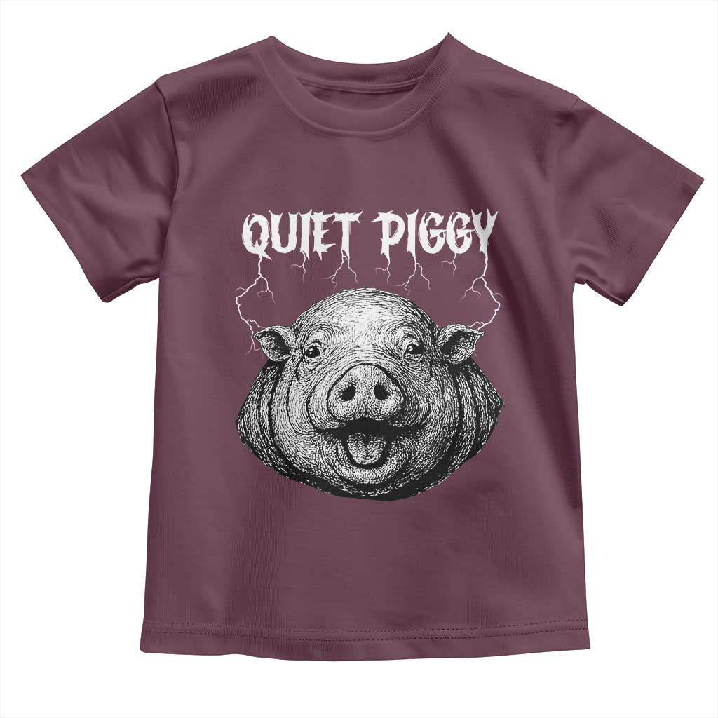 Quiet Piggy Metal Style Toddler T Shirt Dark Humor Pig Political Satire Humor Rock Aesthetic TS02 Maroon Print Your Wear