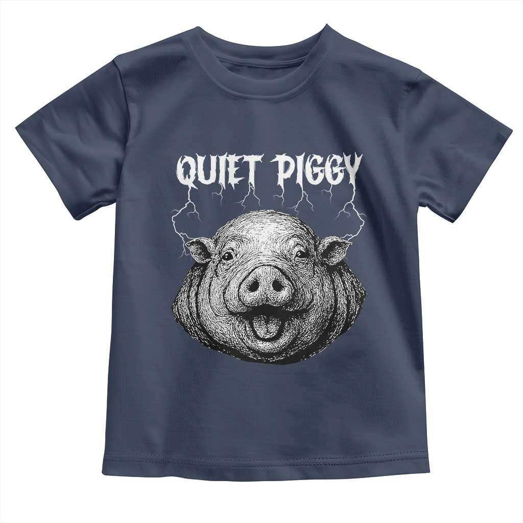 Quiet Piggy Metal Style Toddler T Shirt Dark Humor Pig Political Satire Humor Rock Aesthetic TS02 Navy Print Your Wear