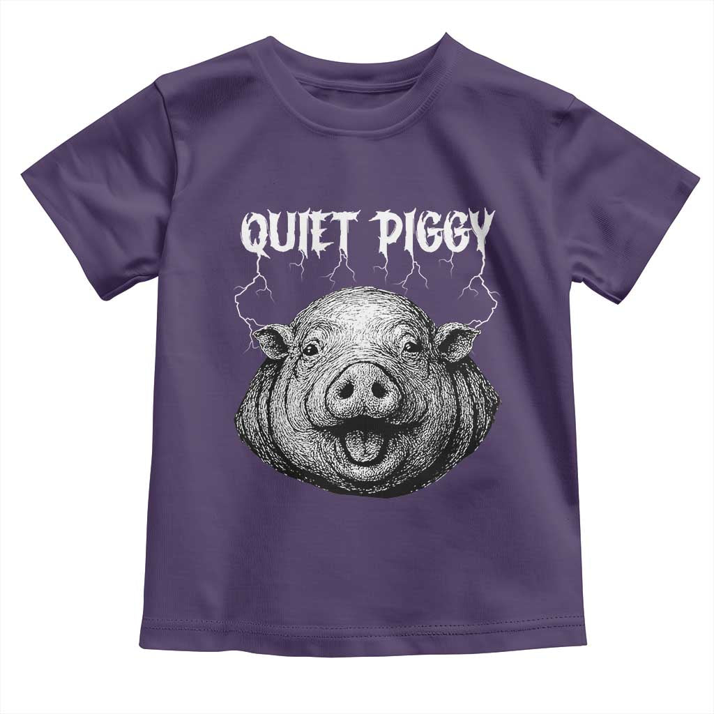 Quiet Piggy Metal Style Toddler T Shirt Dark Humor Pig Political Satire Humor Rock Aesthetic TS02 Purple Print Your Wear