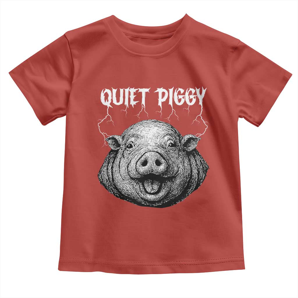 Quiet Piggy Metal Style Toddler T Shirt Dark Humor Pig Political Satire Humor Rock Aesthetic TS02 Red Print Your Wear
