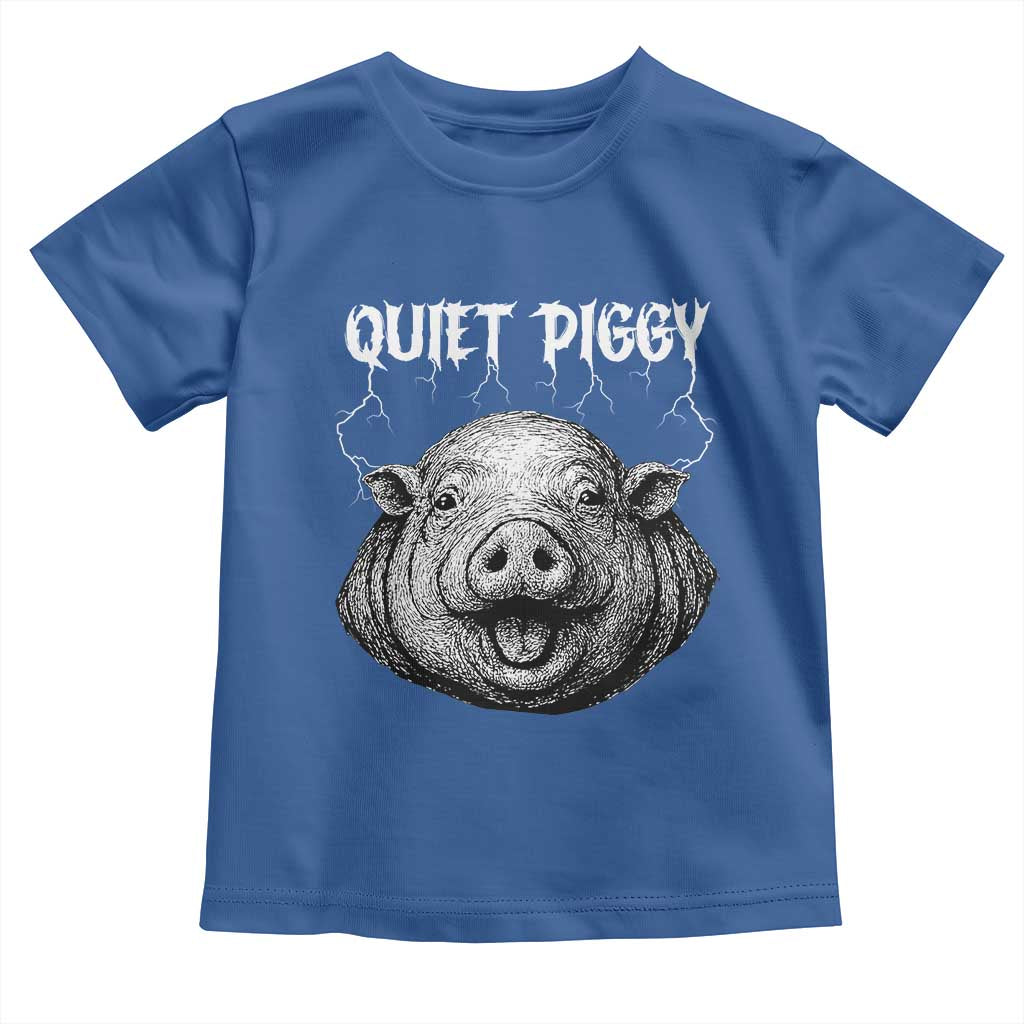 Quiet Piggy Metal Style Toddler T Shirt Dark Humor Pig Political Satire Humor Rock Aesthetic TS02 Royal Blue Print Your Wear