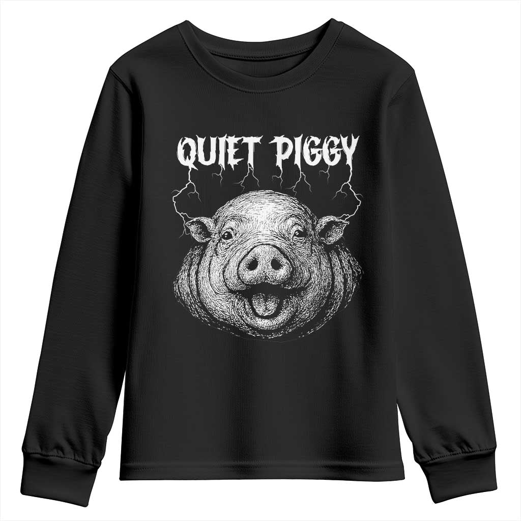Quiet Piggy Metal Style Youth Sweatshirt Dark Humor Pig Political Satire Humor Rock Aesthetic TS02 Black Print Your Wear