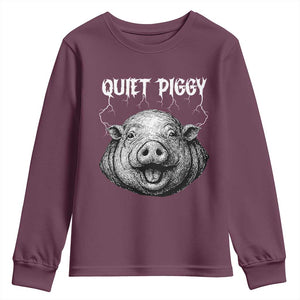 Quiet Piggy Metal Style Youth Sweatshirt Dark Humor Pig Political Satire Humor Rock Aesthetic TS02 Maroon Print Your Wear