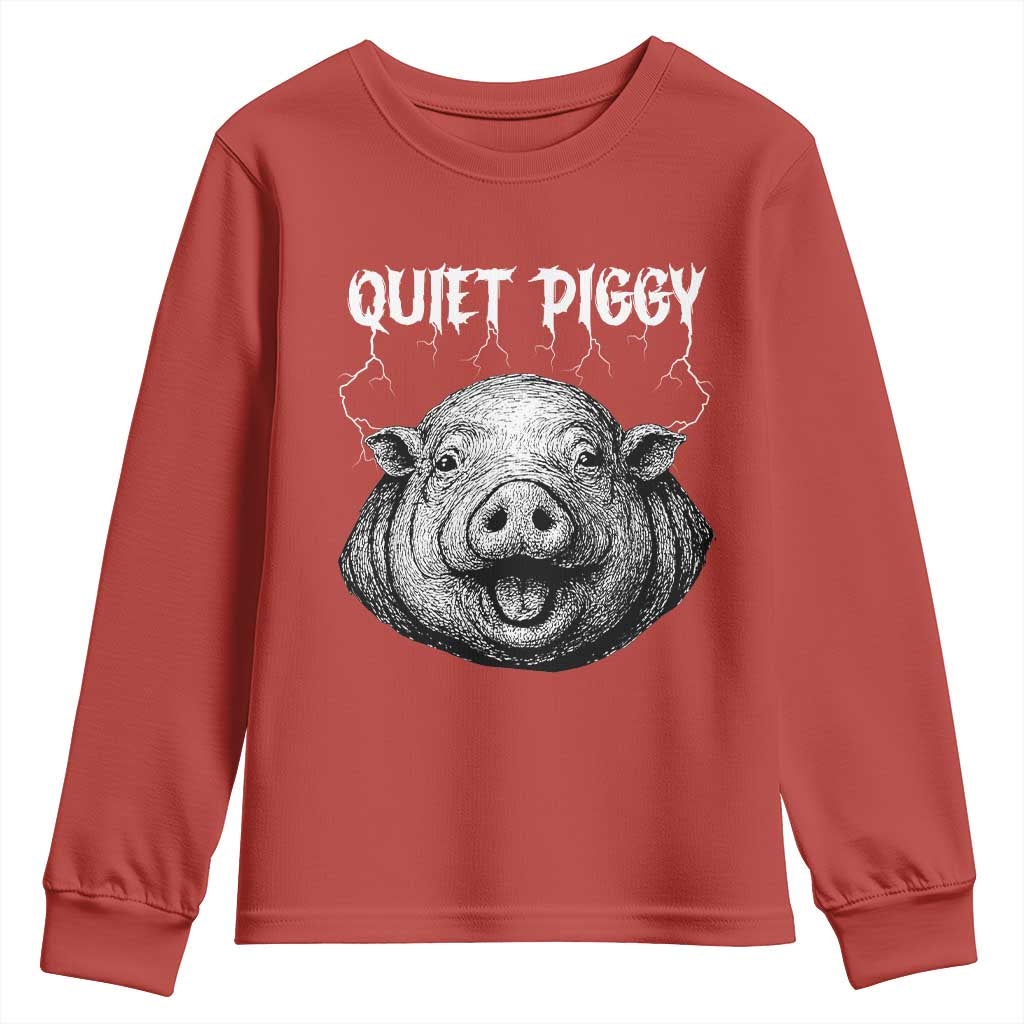 Quiet Piggy Metal Style Youth Sweatshirt Dark Humor Pig Political Satire Humor Rock Aesthetic TS02 Red Print Your Wear