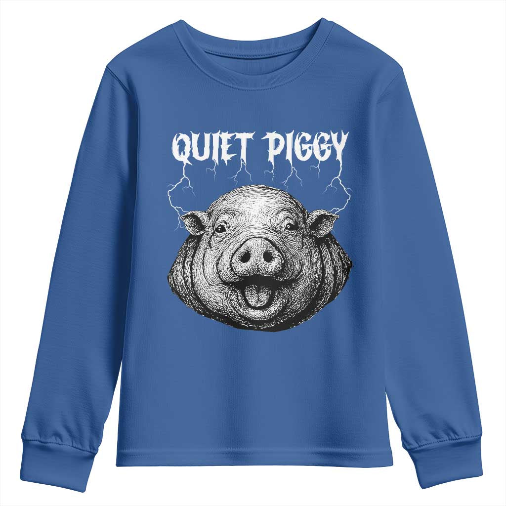 Quiet Piggy Metal Style Youth Sweatshirt Dark Humor Pig Political Satire Humor Rock Aesthetic TS02 Royal Blue Print Your Wear